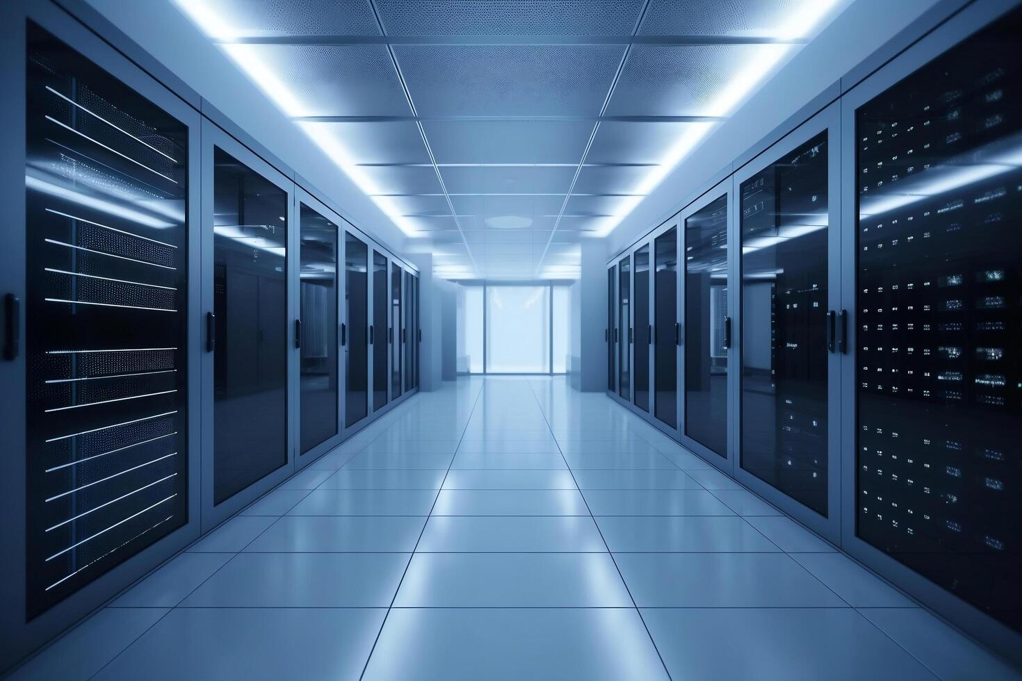 Corridor in server room of cybernetic data center photo