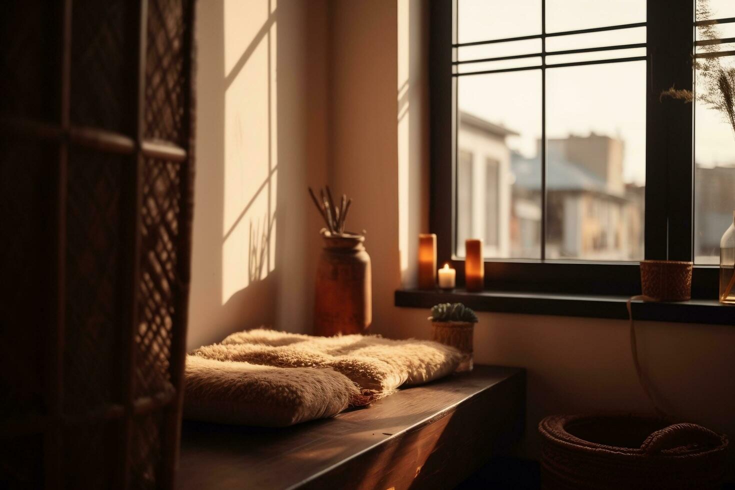 Cozy relaxing space on window sill as place for meditation generative ai photo