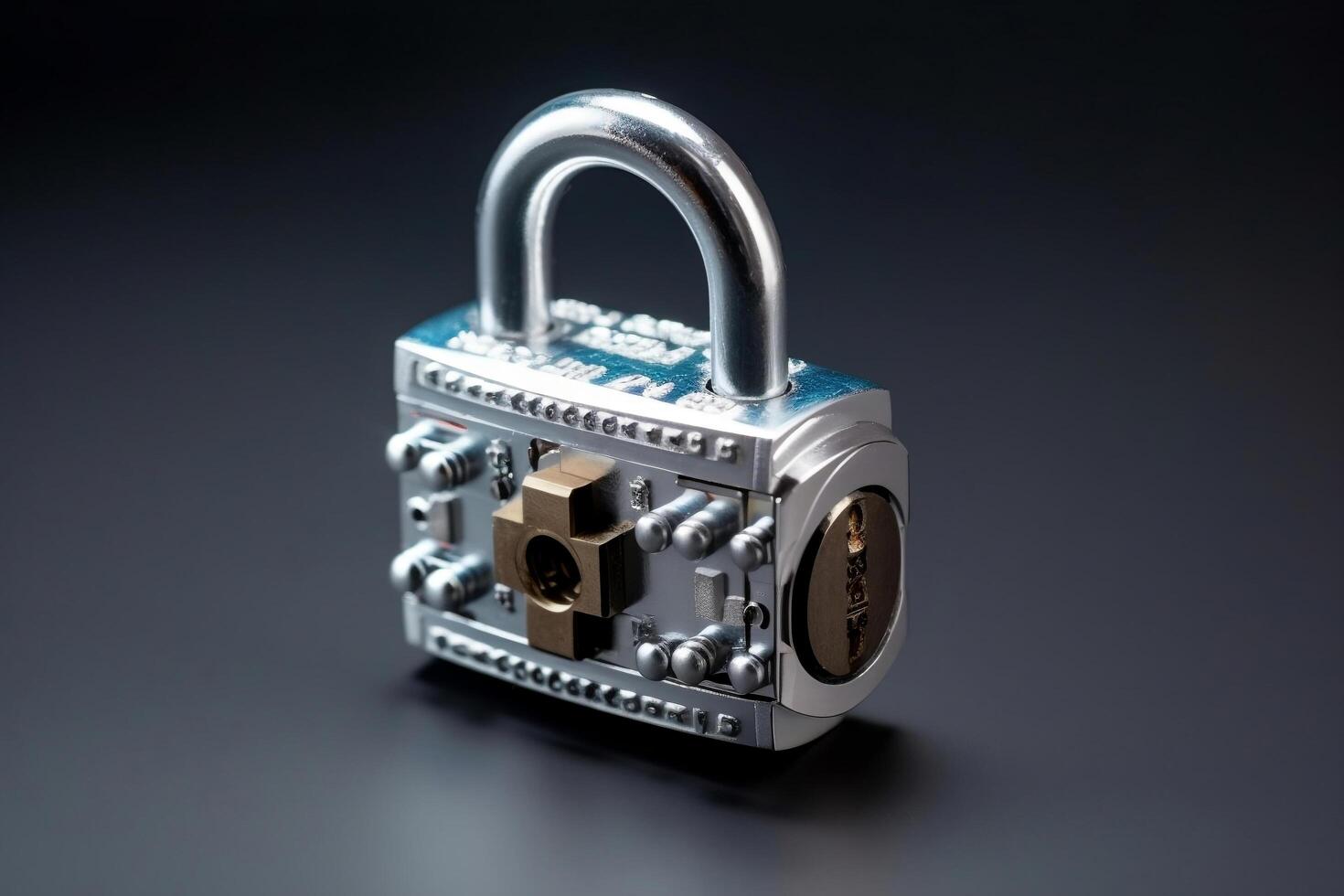 Closed technological and security padlock photo