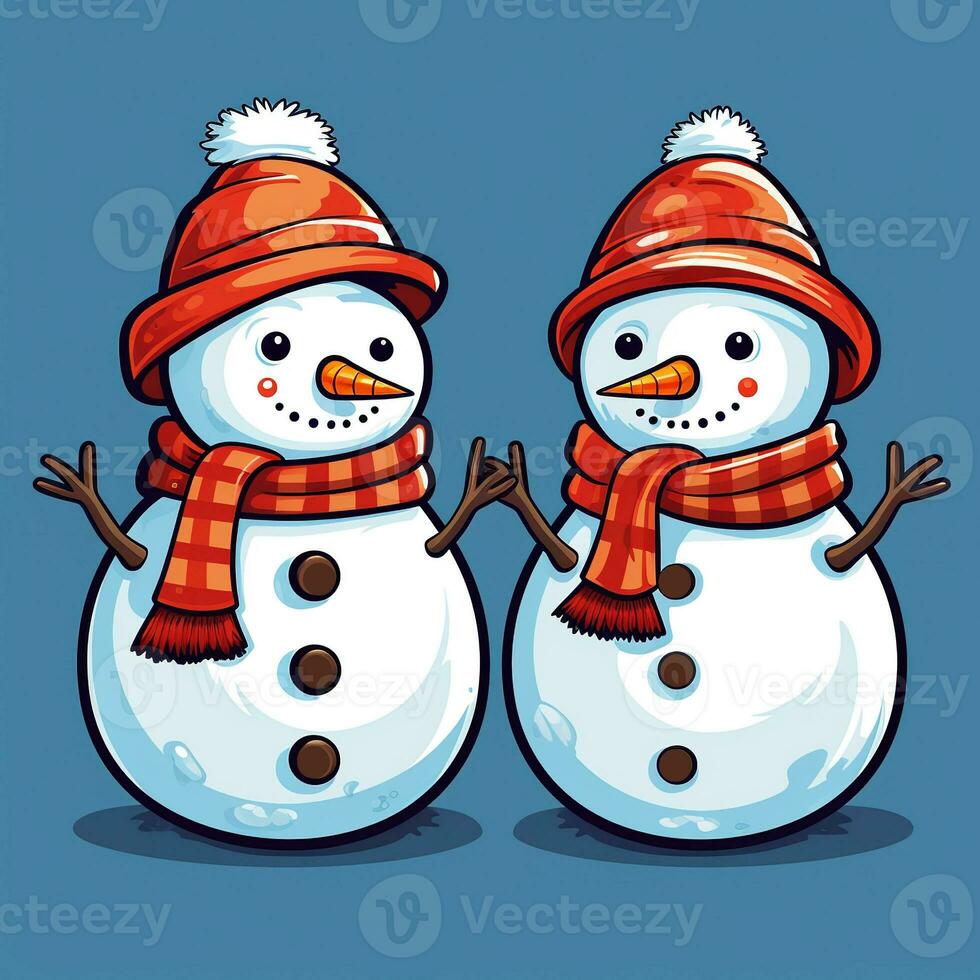 Two snowmen on a blue background. photo