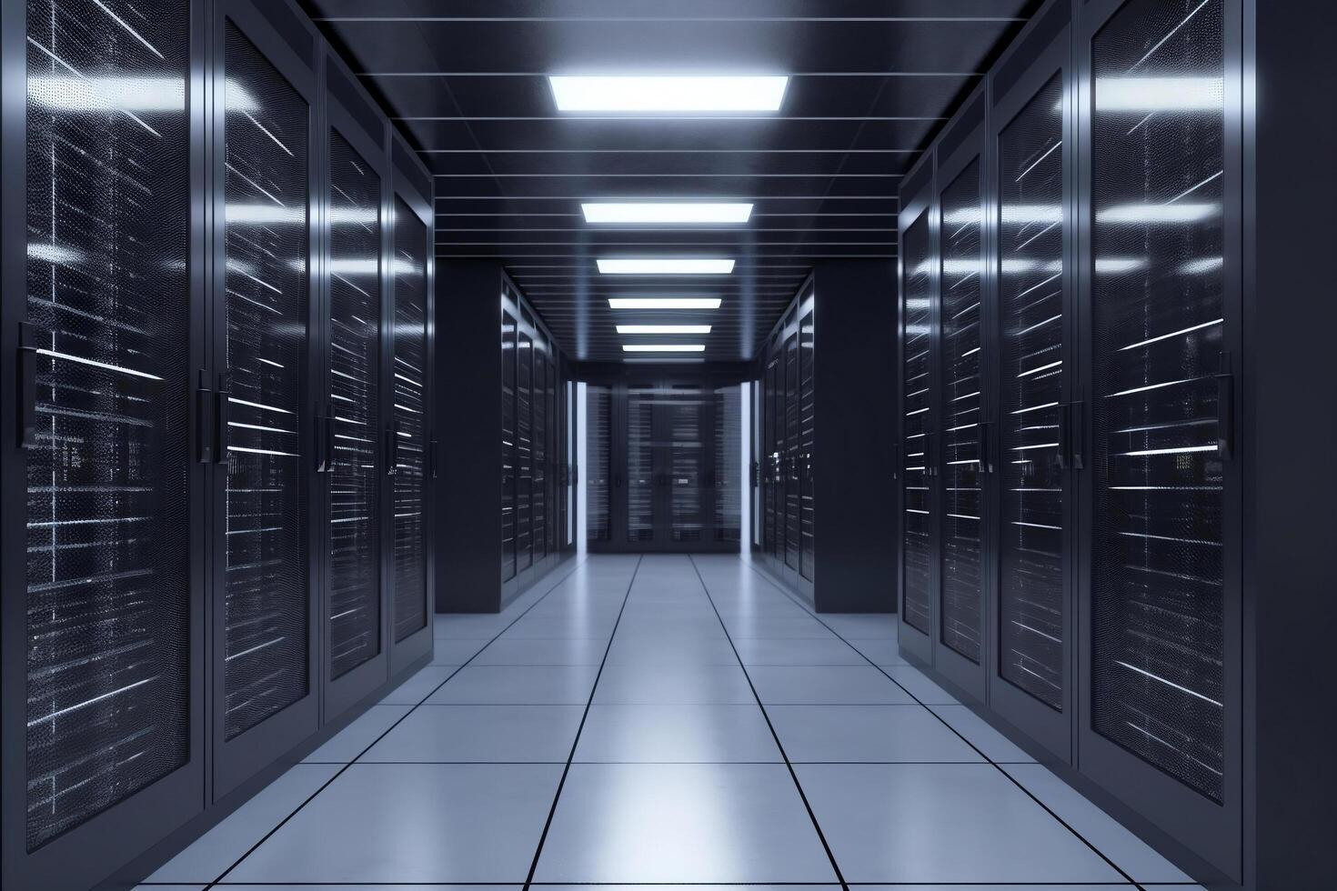 Corridor in server room of cybernetic data center photo