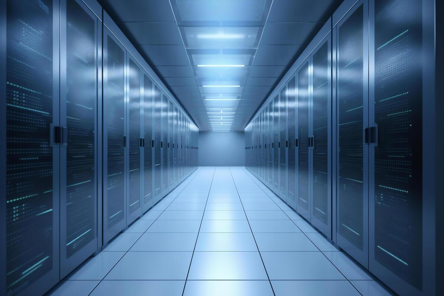 Corridor in server room of cybernetic data center photo