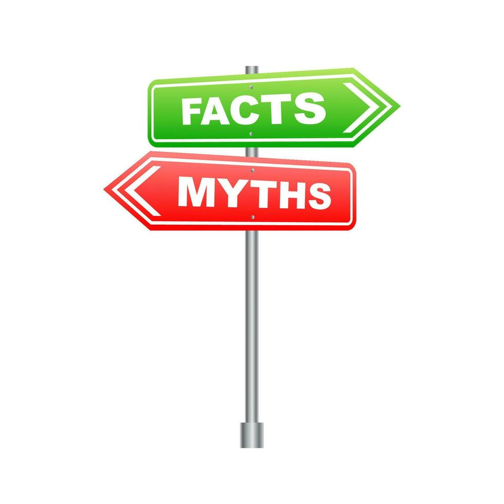 Facts vs myths, fact-checking. Check mark. Fake news. Rumors comparing with true information. Facts vs myths label. vector