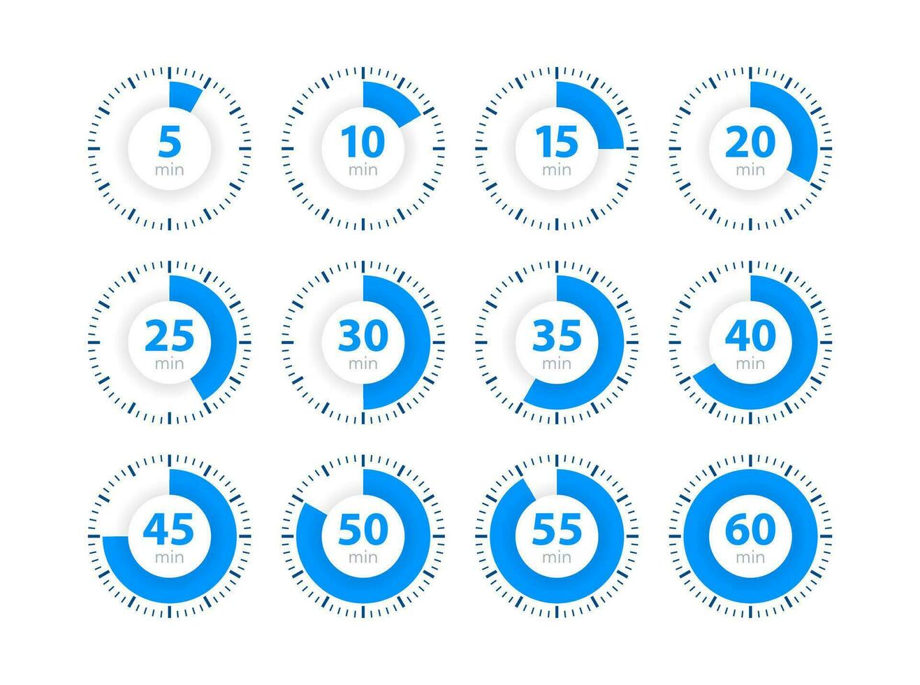 conjunto Temporizador, reloj, cronógrafo. Cocinando tiempo. 0 0 a 60 60 minutos. vector