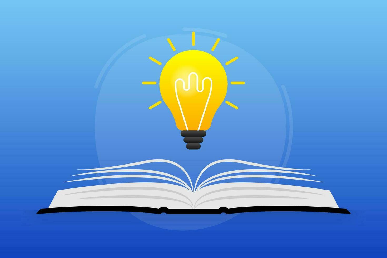 Ideas book on light bulb. Power of knowledge sign. Vector illustration.