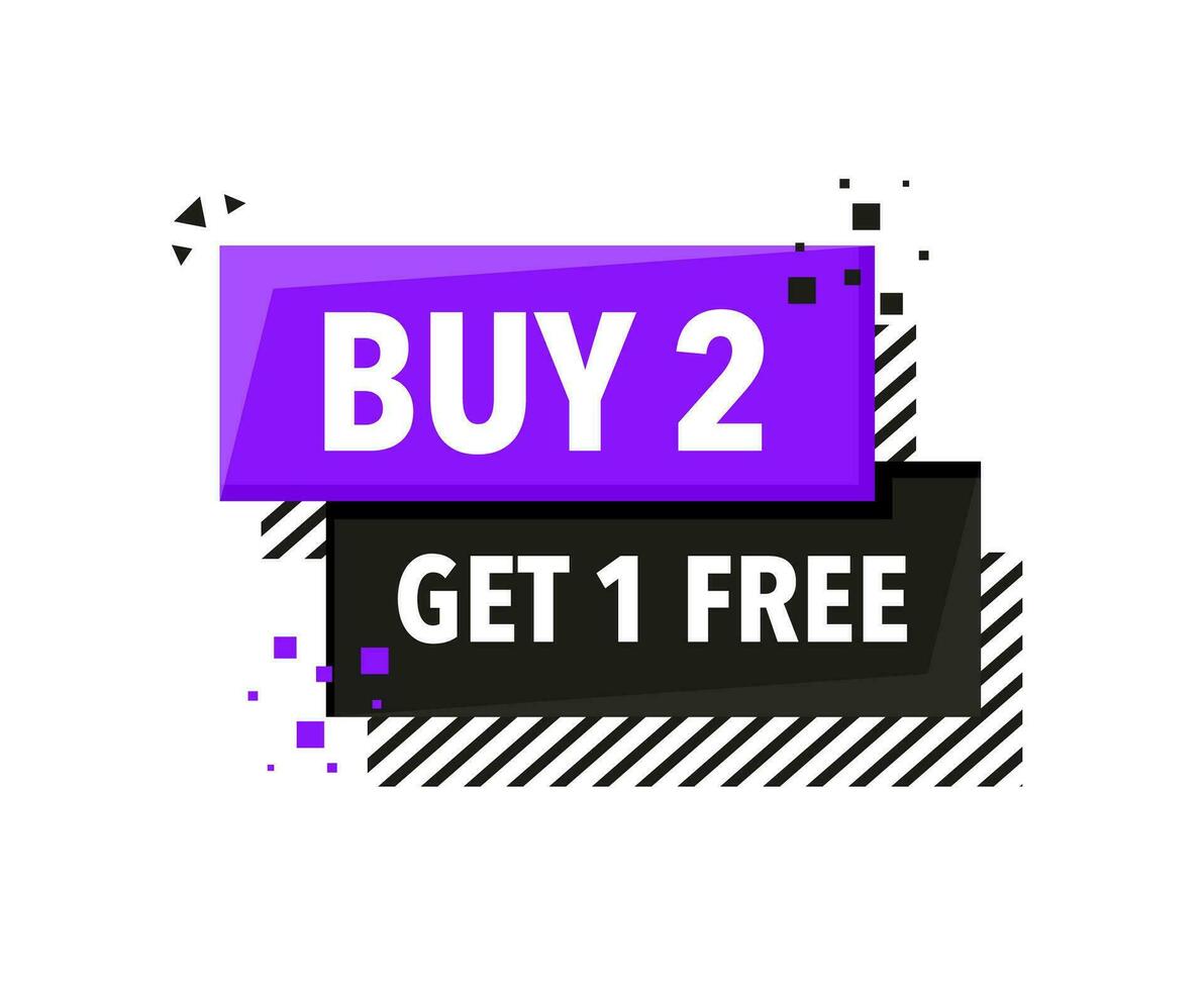 Buy 2 get 1 free Announcement Megaphone Label. Loudspeaker speech bubble. vector
