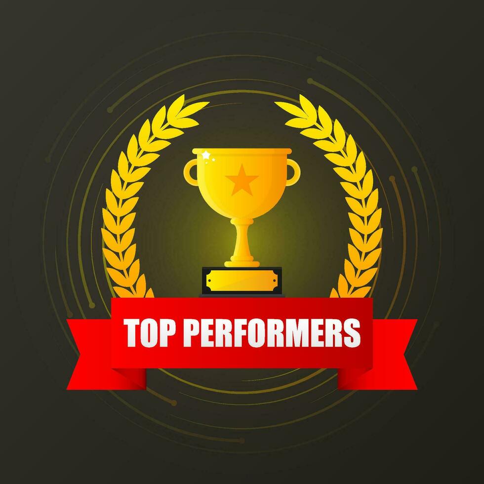 Top performance trophy in flat style. Flat vector illustration. Winner certificate