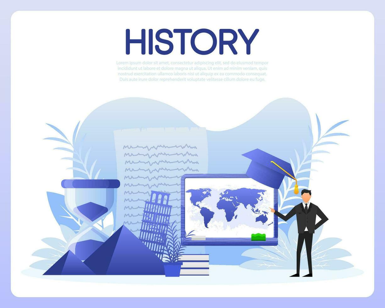 History lesson. History school subject. Vector illustration.