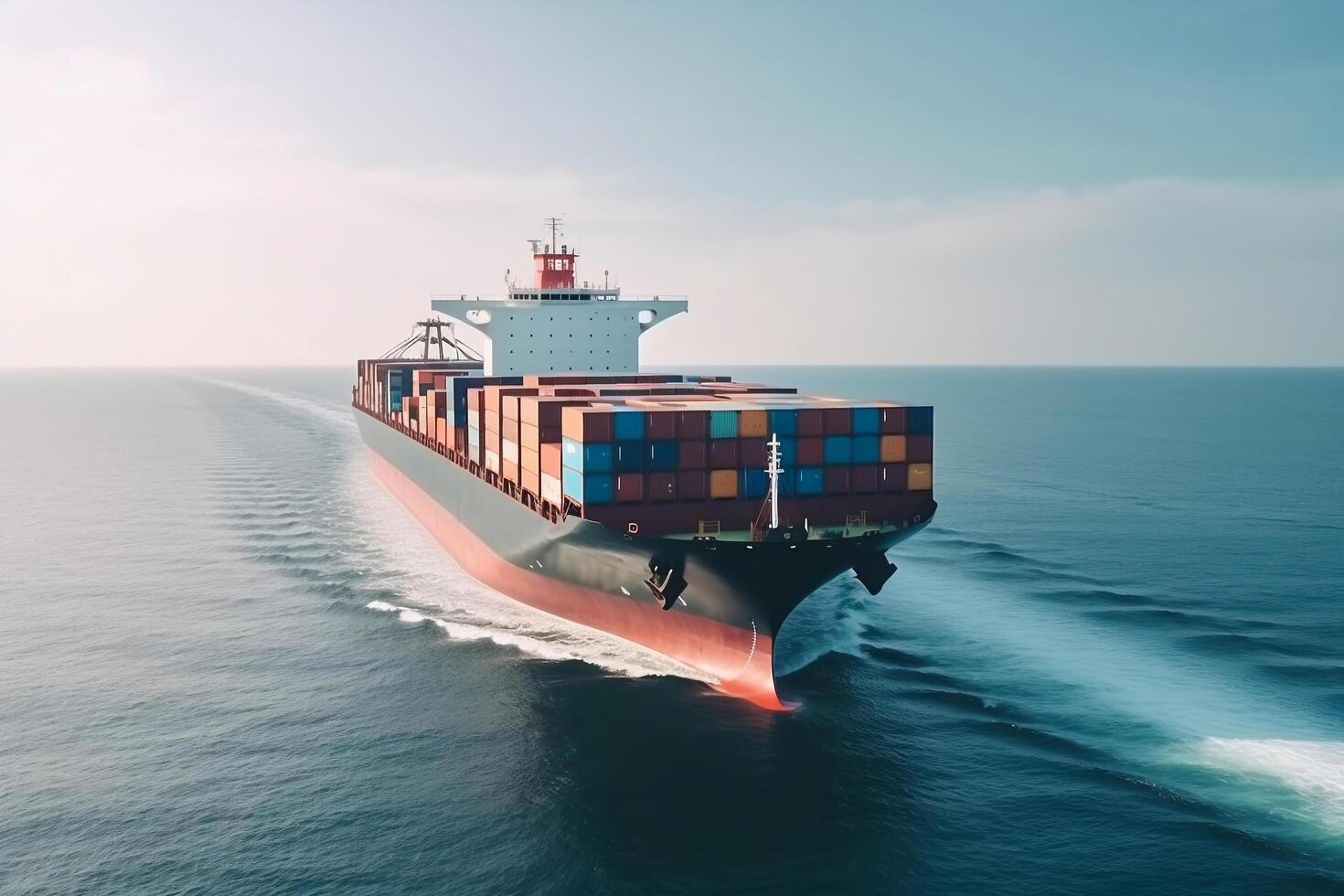 Big transport ship with containers with goods on the open sea generative ai photo