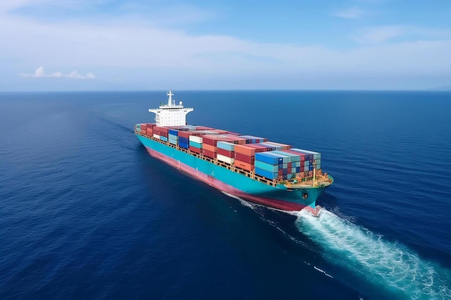 Big transport ship with containers with goods on the open sea photo