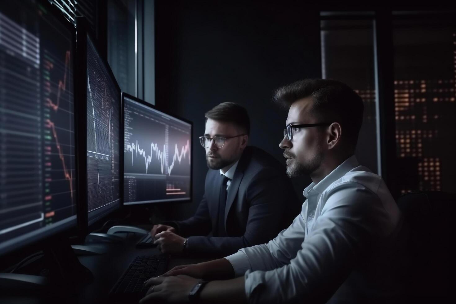 Businessman and investor watching online trading photo