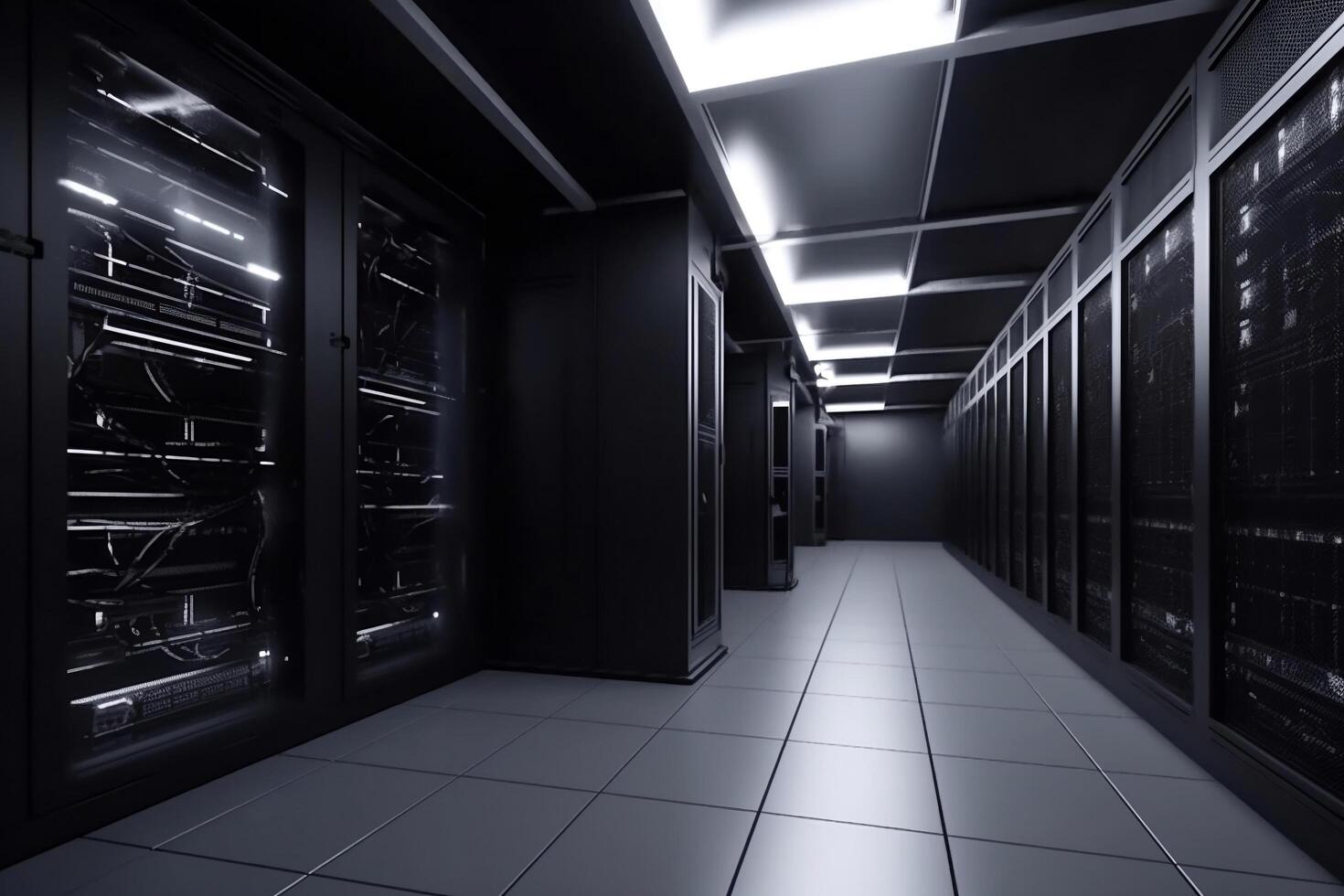 Corridor in server room of cybernetic data center photo