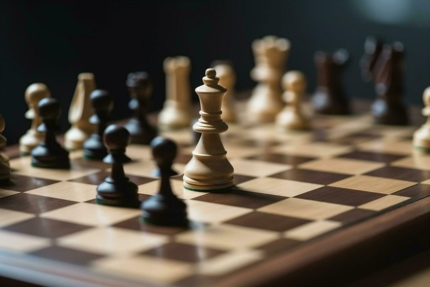 Chess figures on the chessboard in the middle of the game generative ai photo