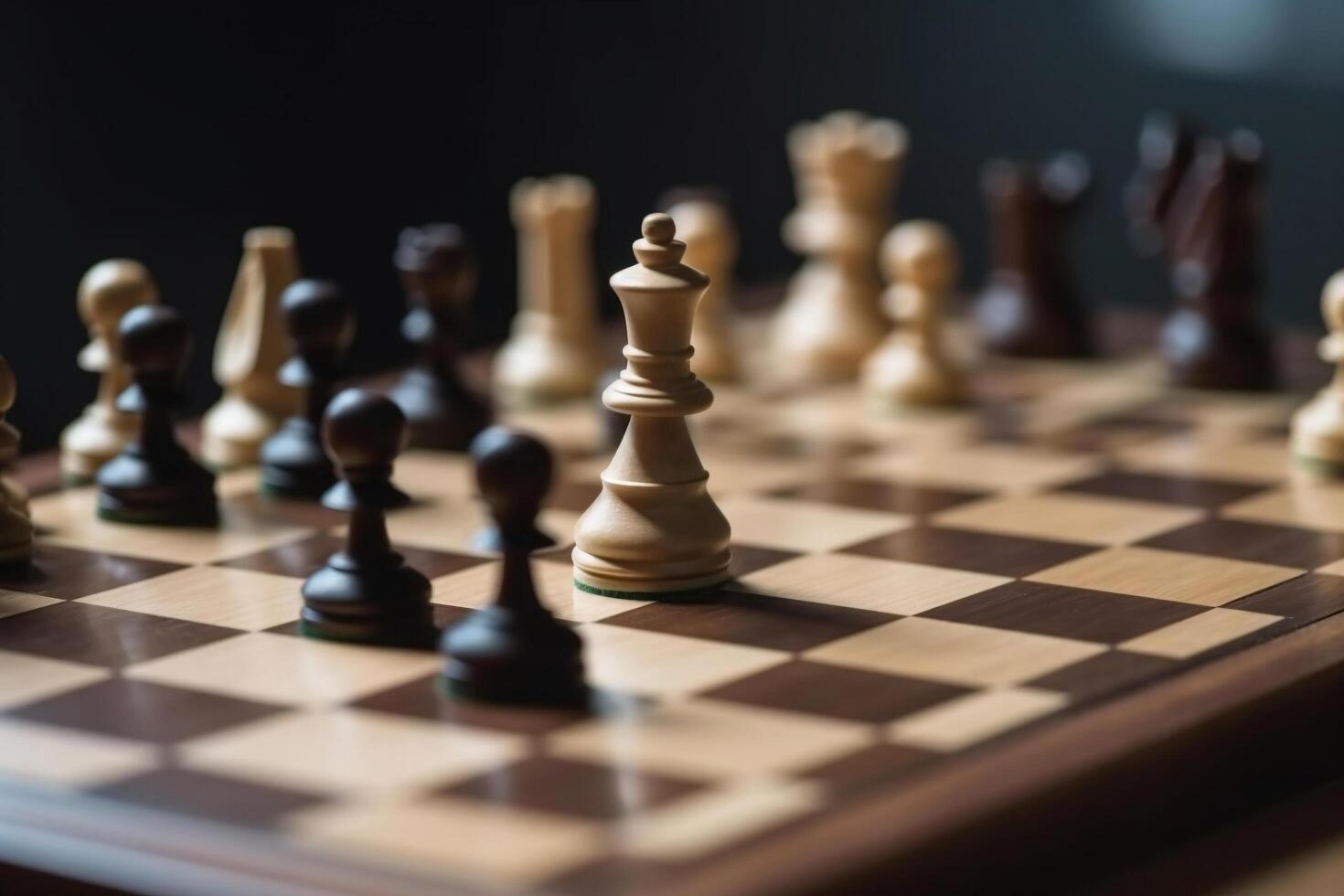Chess figures on the chessboard in the middle of the game photo