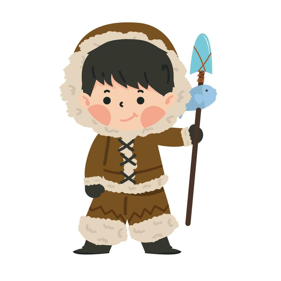 eskimo boy with fish catch vector