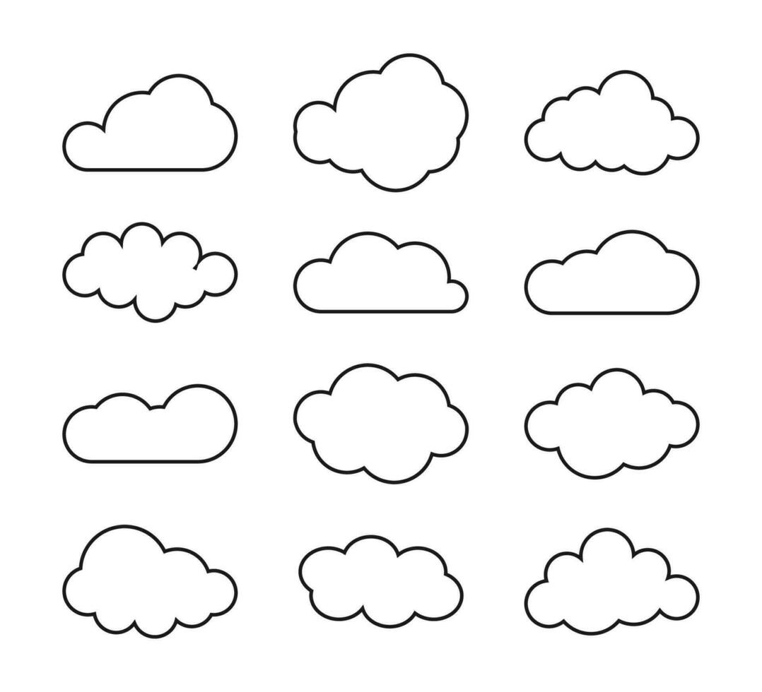 Set of blue sky, clouds. Cloud icon, cloud shape. Set of different clouds. vector