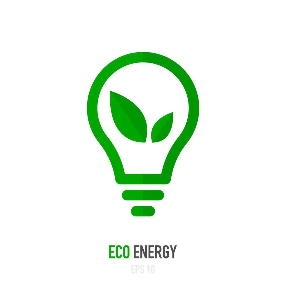 Eco Energy saving concept. Lamp and green leaf. Vector illustration.