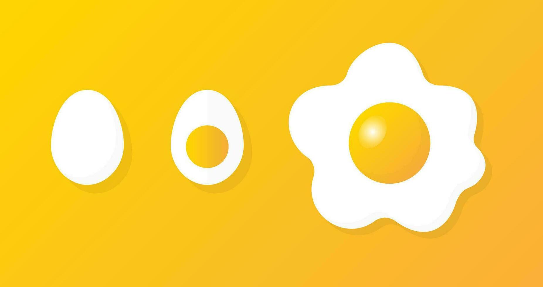 Yellow egg on white background. Set of fried eggs. Cooking food. vector