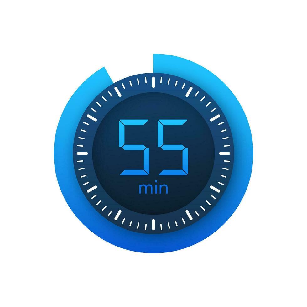 The 55 minutes, stopwatch vector icon. Stopwatch icon in flat style on a white background. Vector stock illustration.