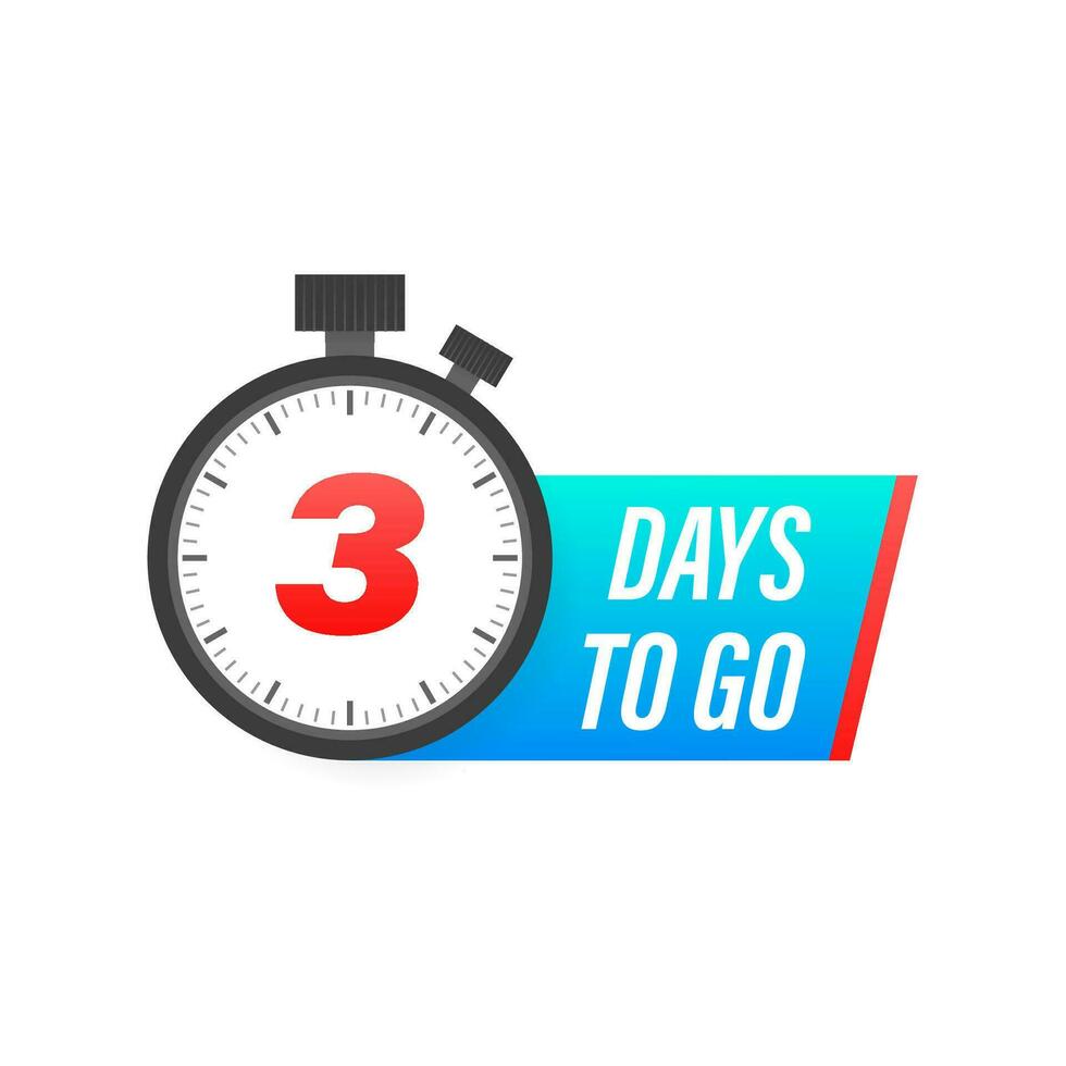 Three days to go timer icon on white background. To go sign. vector