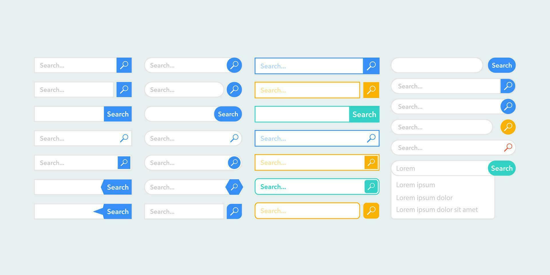 Search bar vector element design, set of search boxes ui template isolated on white background