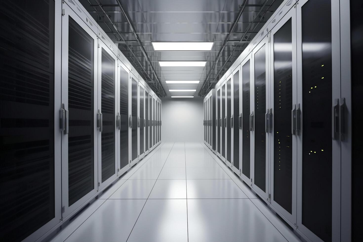 Corridor in server room of cybernetic data center photo