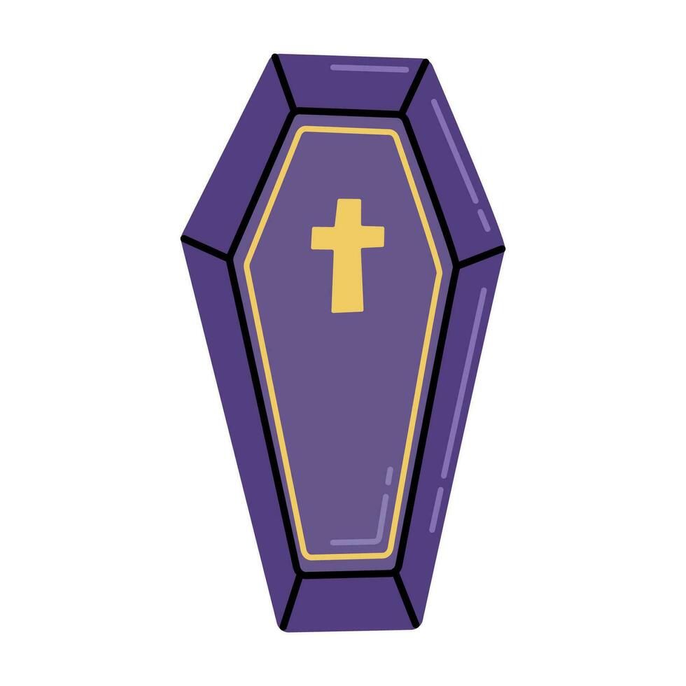 Víspera de Todos los Santos púrpura ataúd con cruz, Siniestro pegatina, vector ilustración, Arte