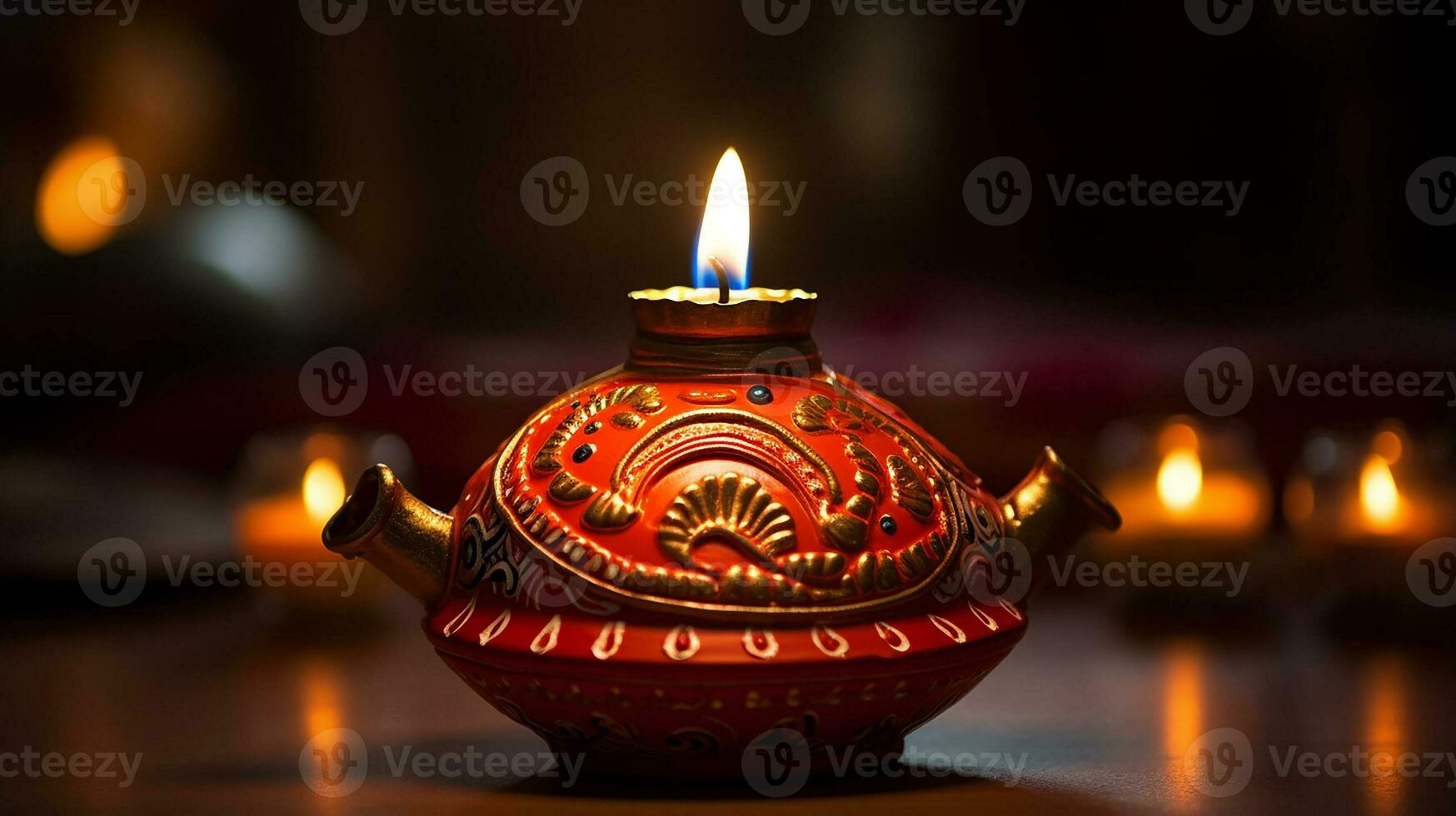 Happy Dawali concept, photo of illuminated diya or clay oil lamp