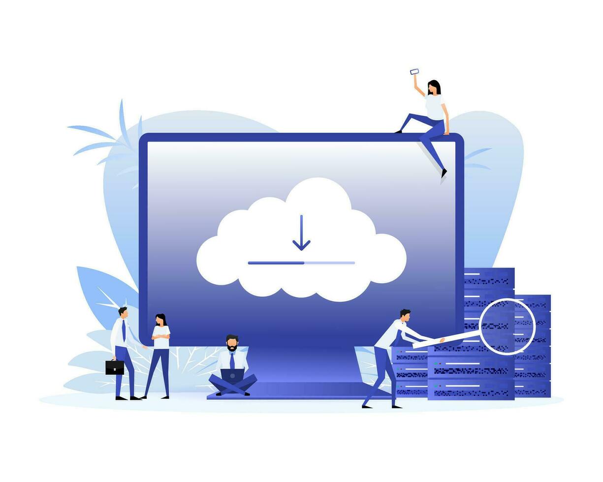 Icon with cloud download people. File management. Vector illustration digital design