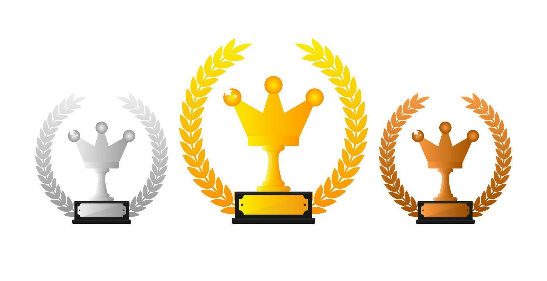 Gold, Silver and Bronze medal, Champion and winner awards - 1st, 2nd and 3rd place awards set. vector