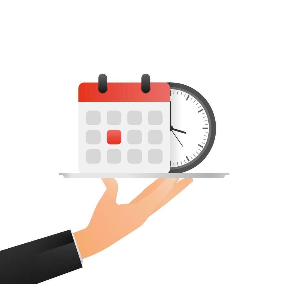 Vector Calendar and Clock Icon on blue background. Vector illustration.
