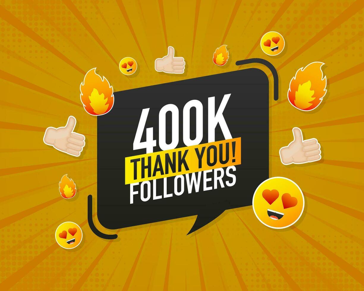 Thank you 400000 followers on yellow background. White background. Vector design. Flat design. Social media