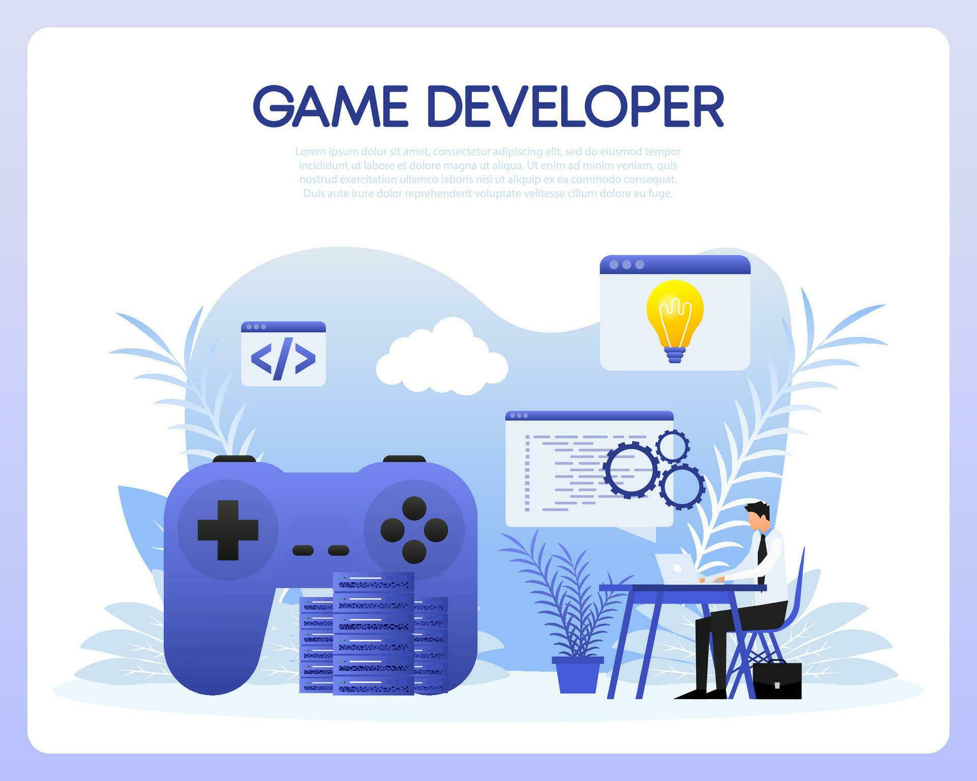 Game development. Digital simulation. Video games programming. Vector ...