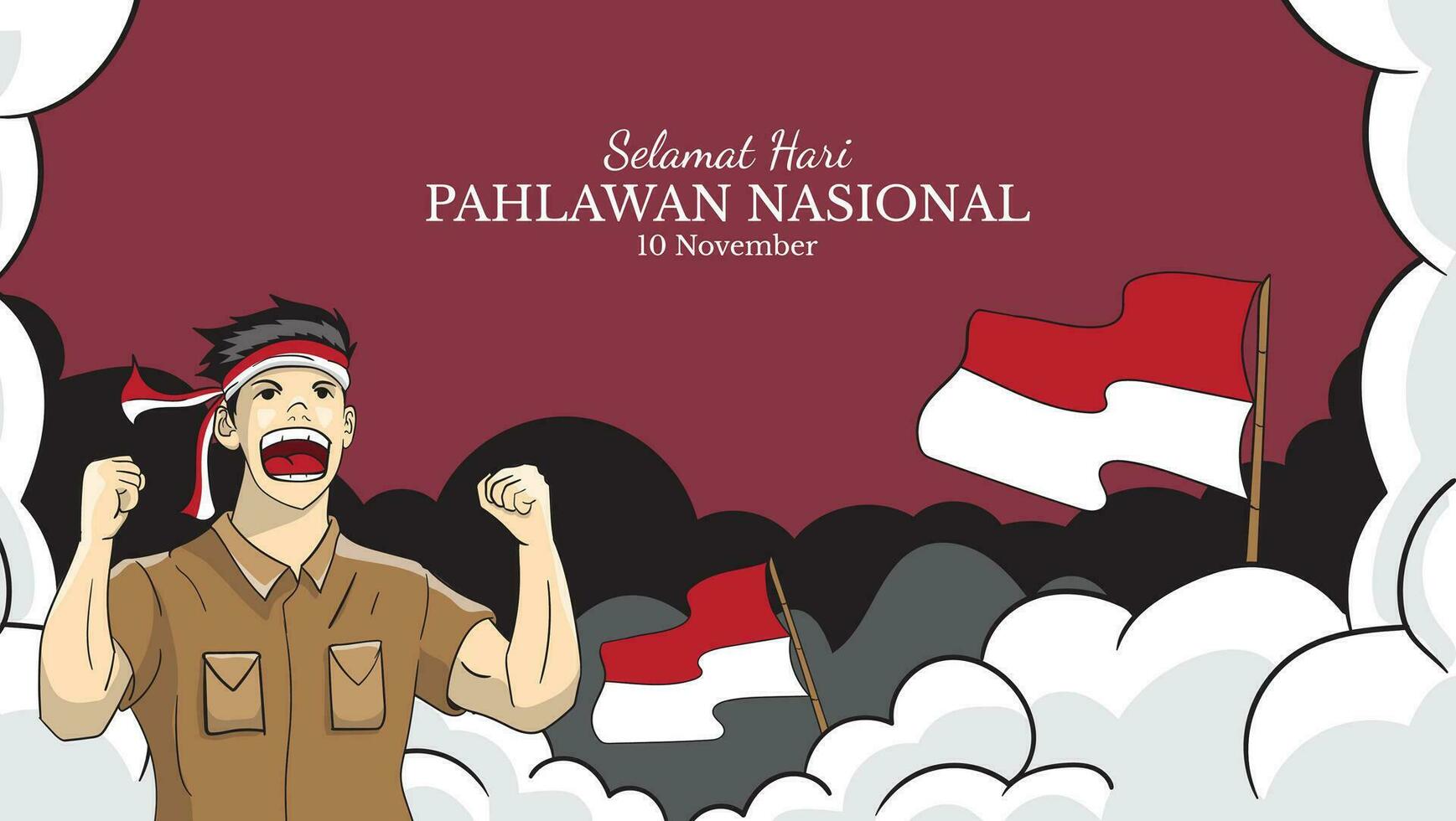 Selamat hari pahlawan nasional. Translation is Happy Indonesian National Heroes day. hand drawn vector illustration of Indonesian National Heroes Day for banner, poster, flyer, greeting card, etc.