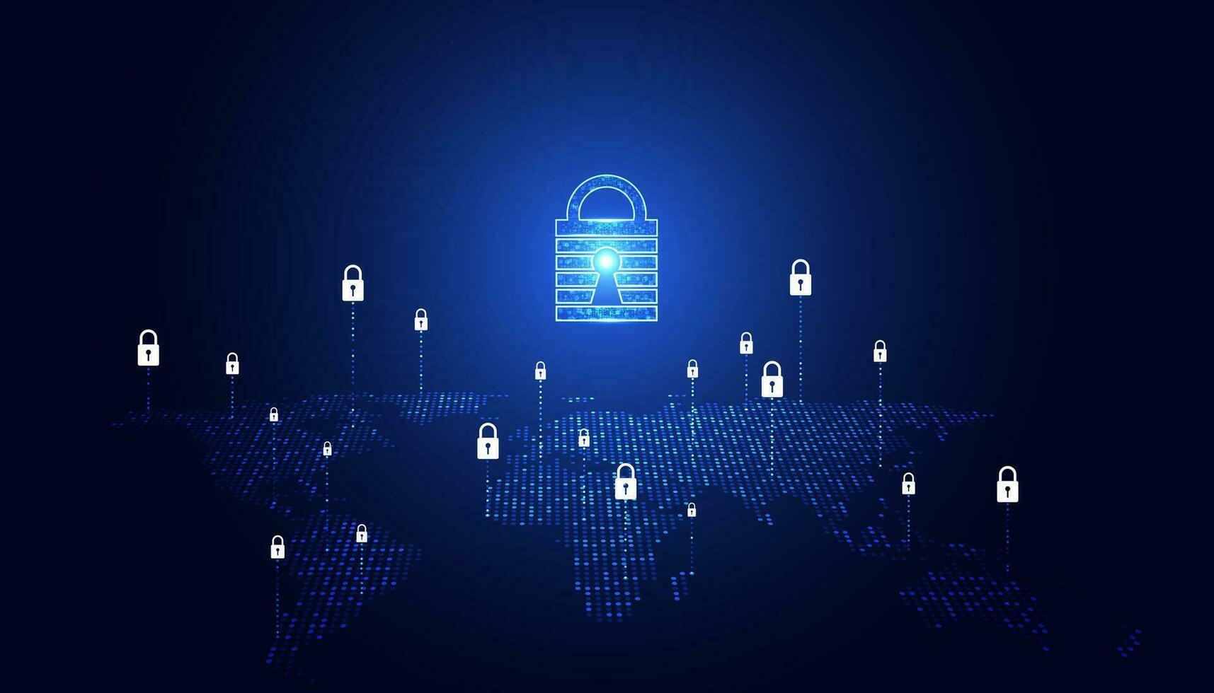 Abstract background digital concept world map padlock cybersecurity anti virus malware spy protection cyber theft security On a blue-black background vector