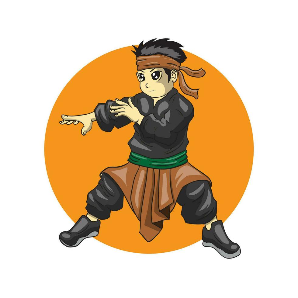 pencak silat vector illustration from indonesia with chibi cartoon style