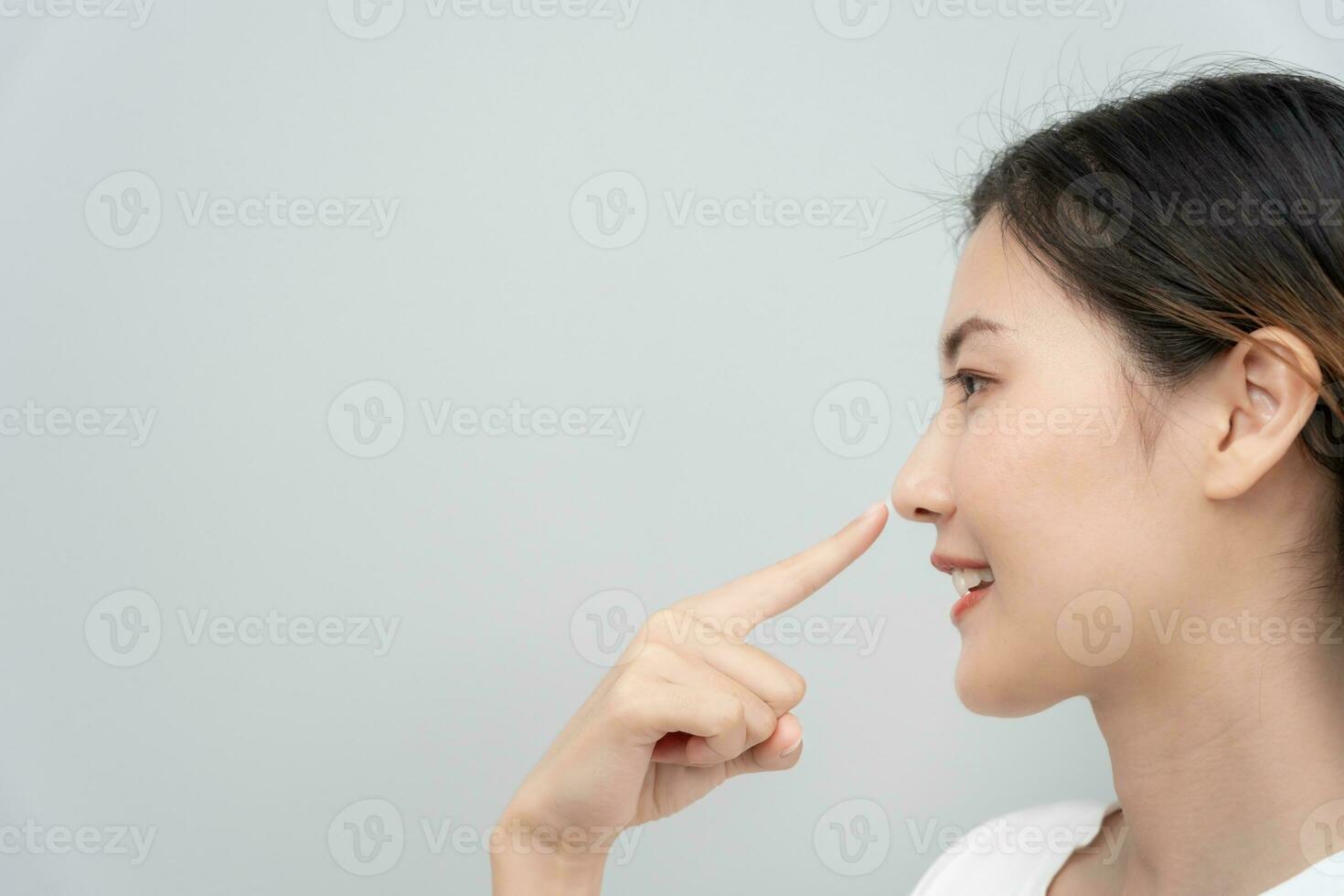 plastic surgery, beauty asian smile and happy after surgery, surgical procedure that involve altering shape of nose, doctor examines patient nose before rhinoplasty, medical assistance, health photo