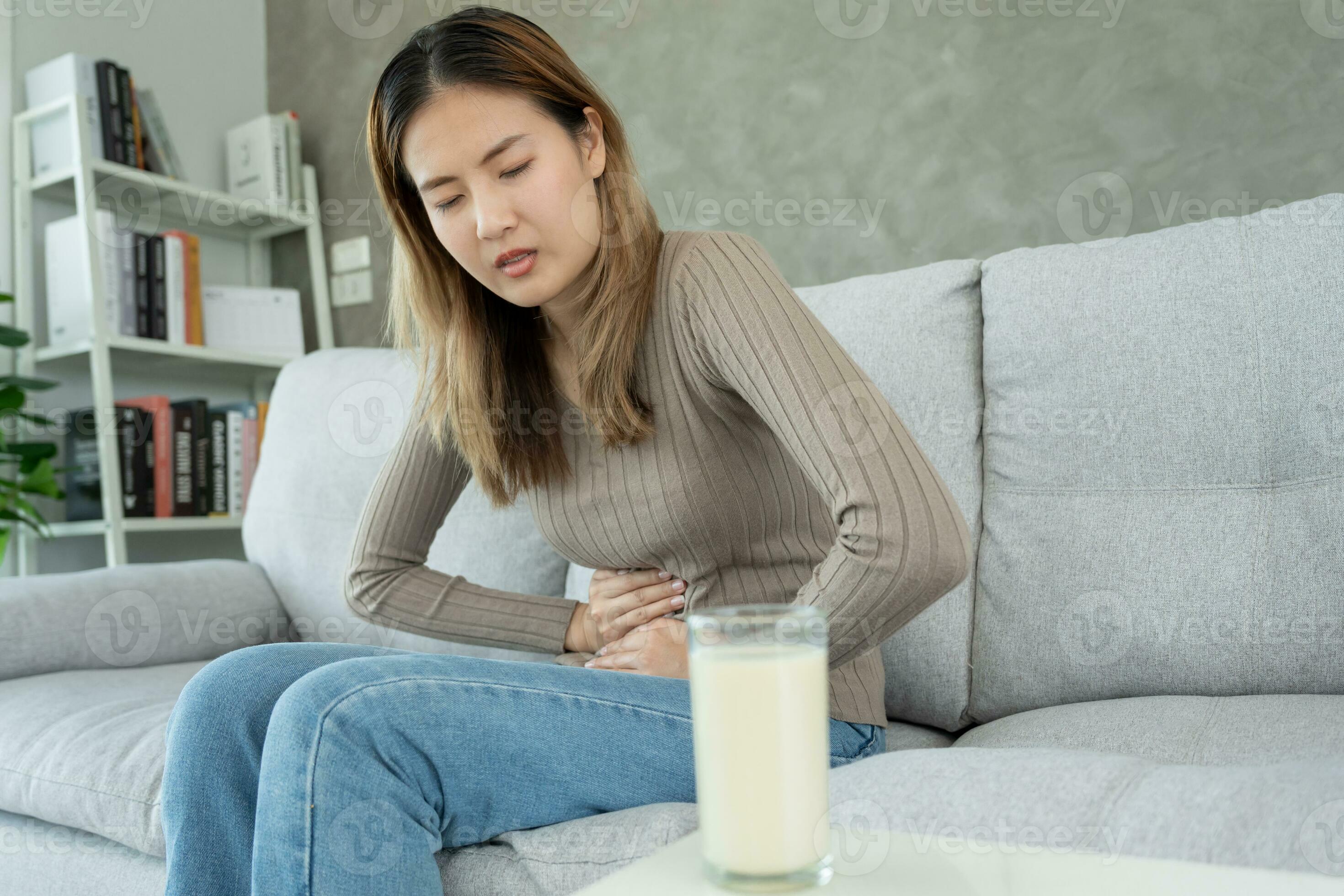 Milk allergens, Sick sad unhealthy ill allergic woman, runny stuffy