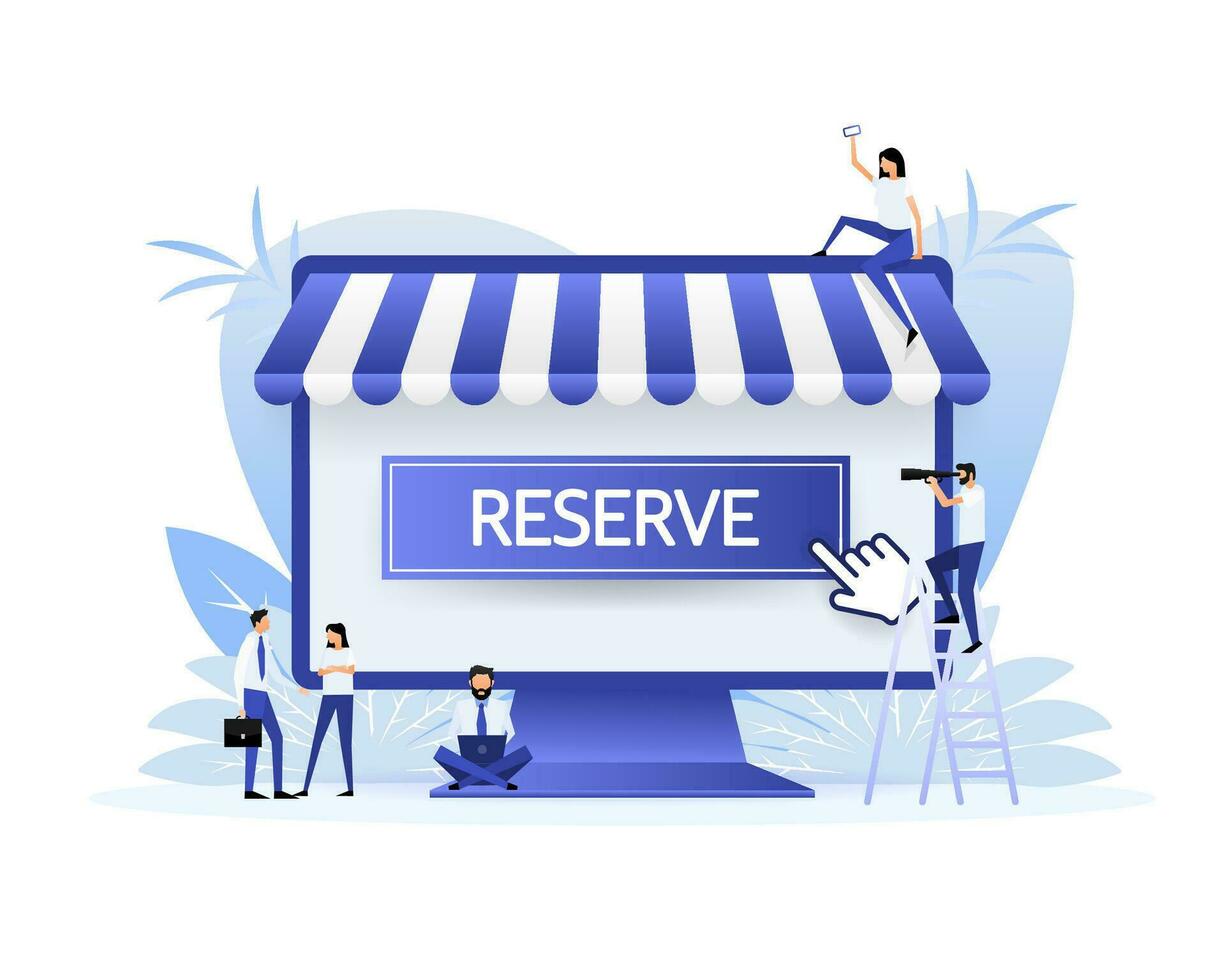 Flat button with blue reserved button. Flat line vector illustration. Online store. Vector icon