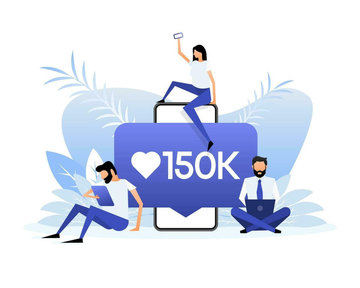 150 k followers with flat style people. Vector illustration