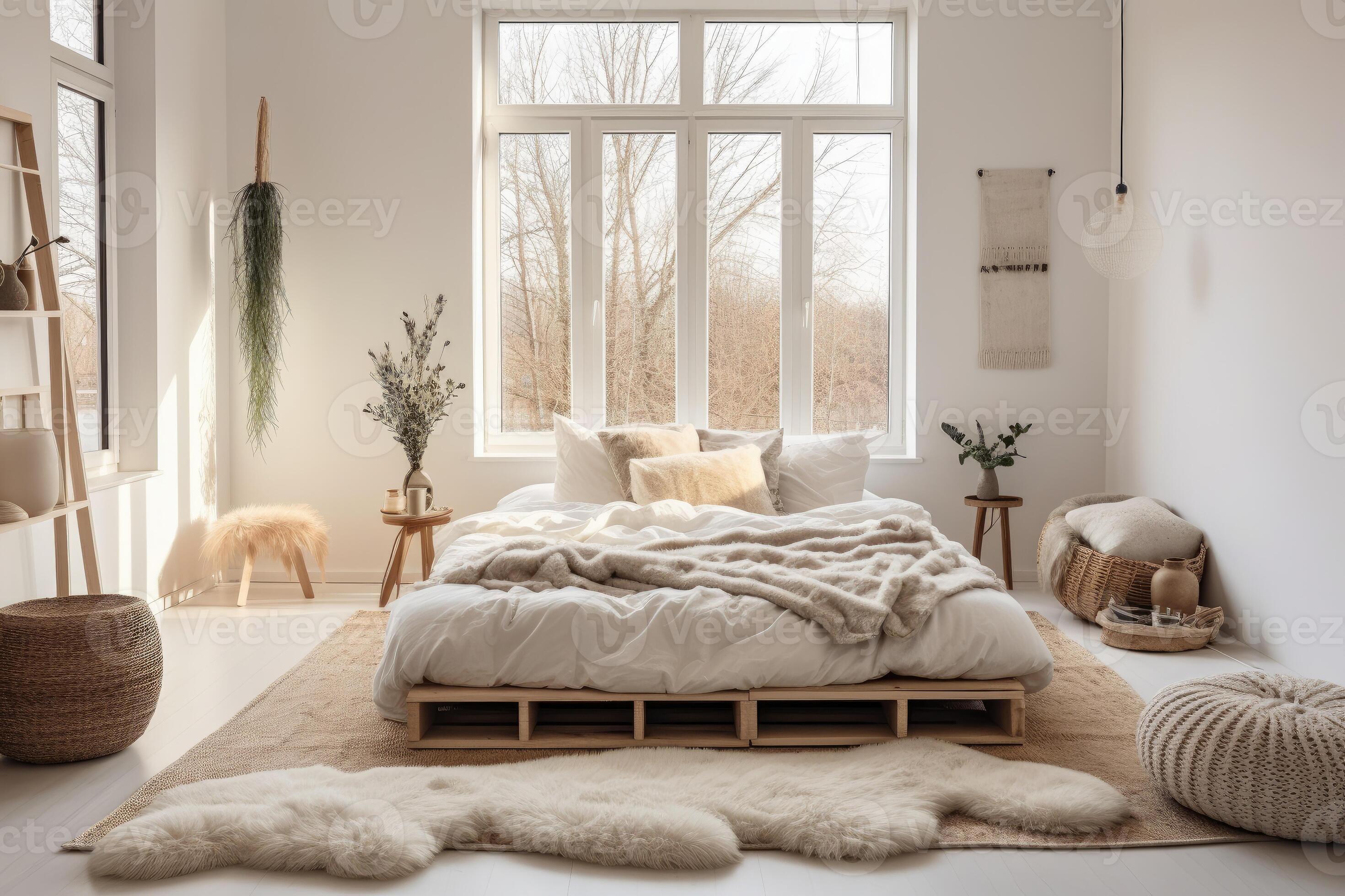 Boho minimal bedroom interior style with Home decoration mock up