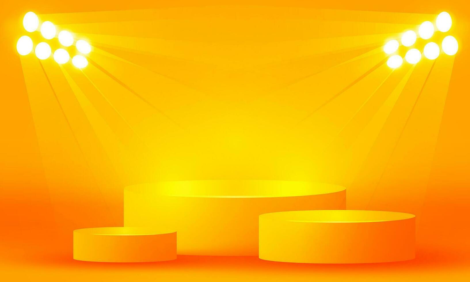 Bright stadium neon lights orange abstract room with circle glowing neon lamp lighting Stage for showcase. vector design.