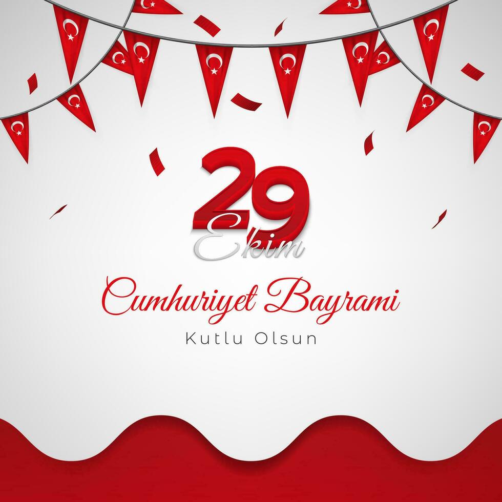 Decorative 29 Ekim Cumhuriyet Bayrami Kutlu Olsun Greeting with Turkey Flags and Confetti vector