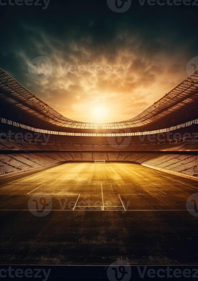 soccer stadium background evening arena with crowd fans 3D illustration AI Generative photo