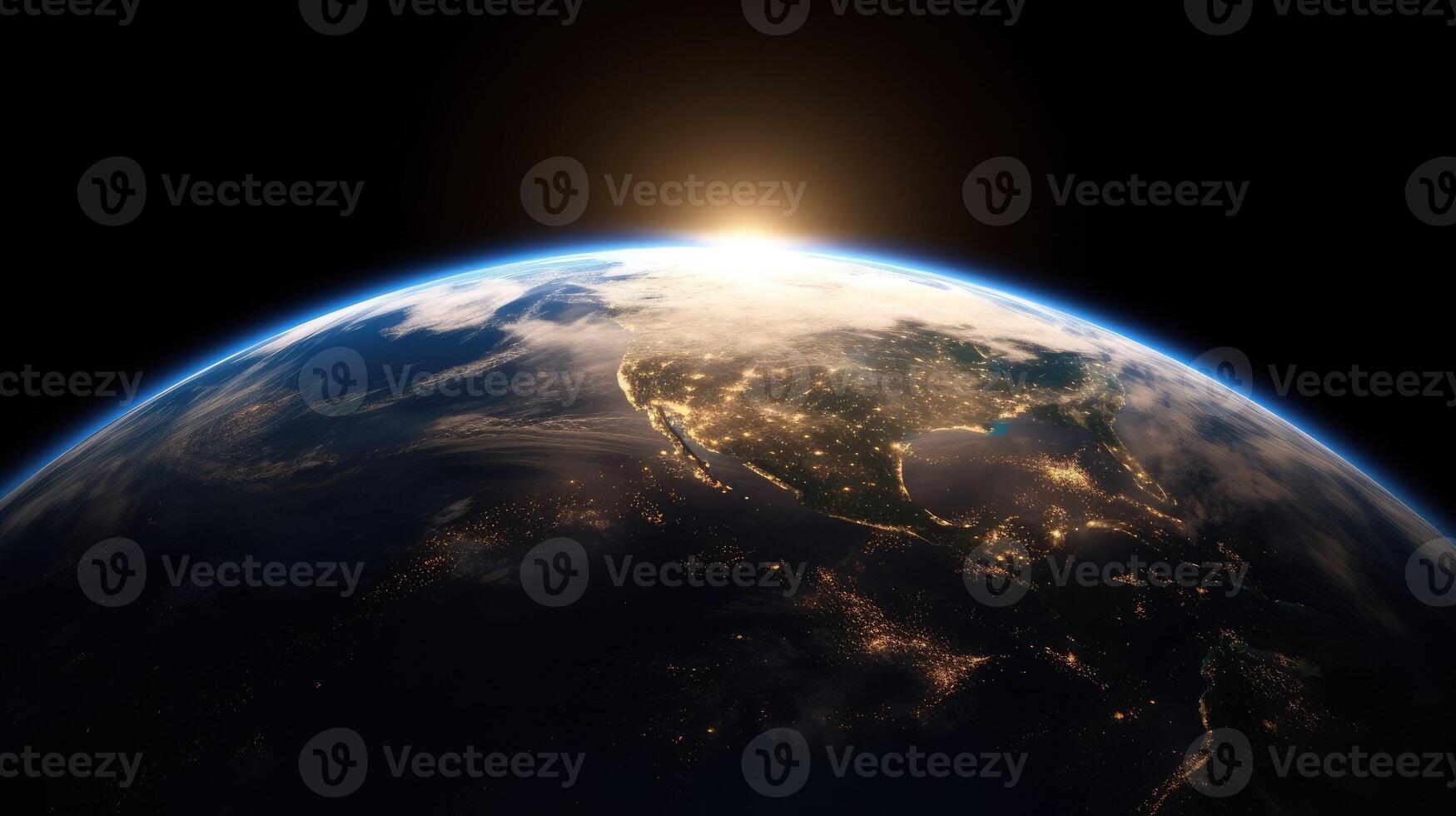 Space view on Planet Earth and Sun Star rotating on its axis in black Universe photo