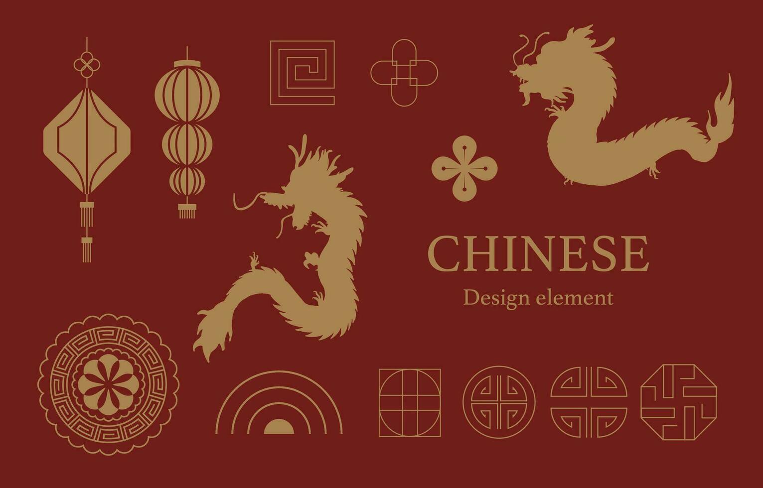 oro rojo chino nuevo año elemento con dragón,flor,linterna vector