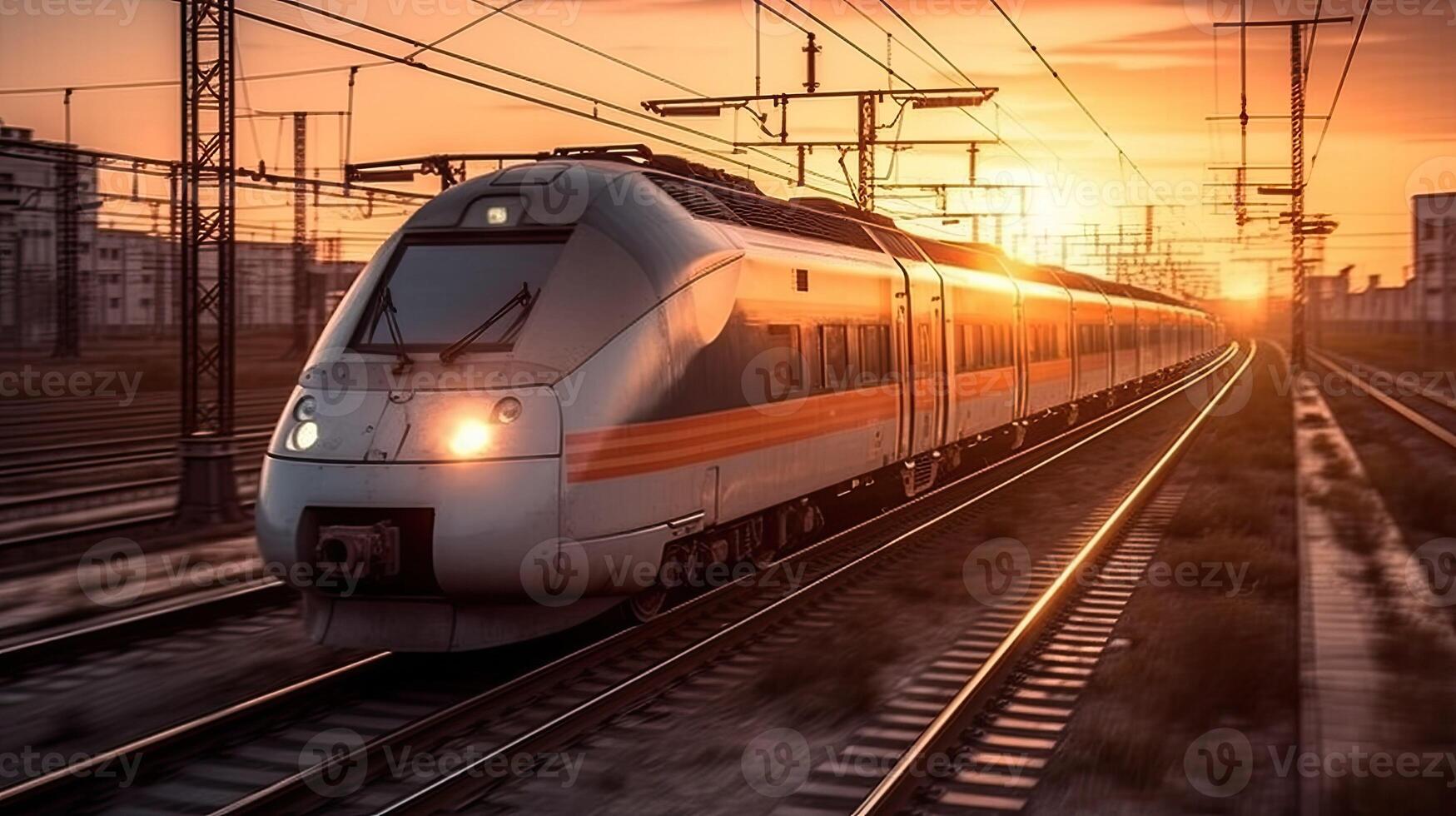 Modern fast train is going to the destination photo