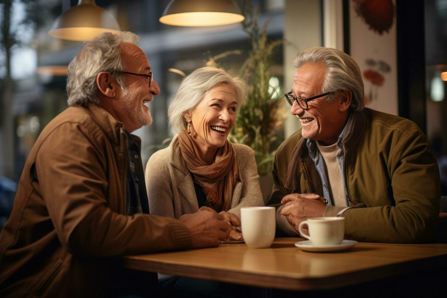 Happy elderly people in cafe photo