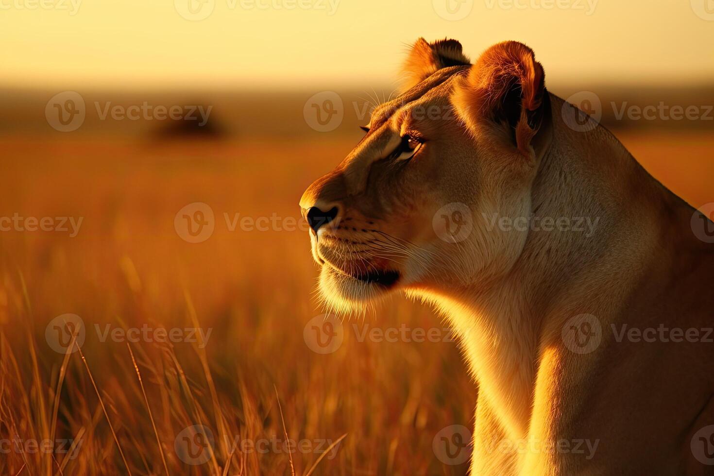 Lions in the savannah ready to hunt photo