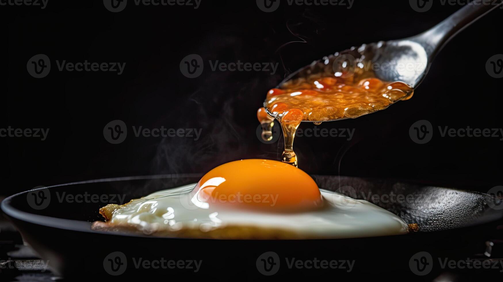 Fried sunny side up egg on a wok photo